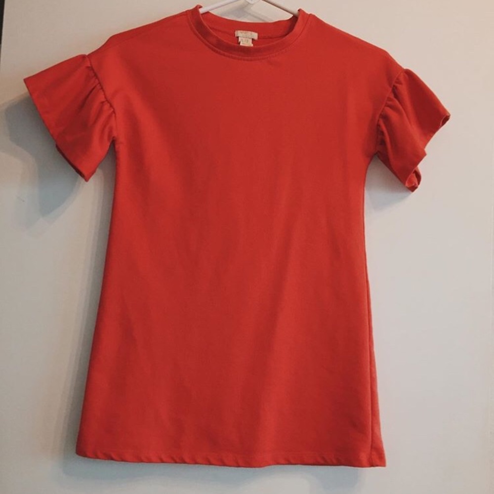 girls coral dress with ruffles